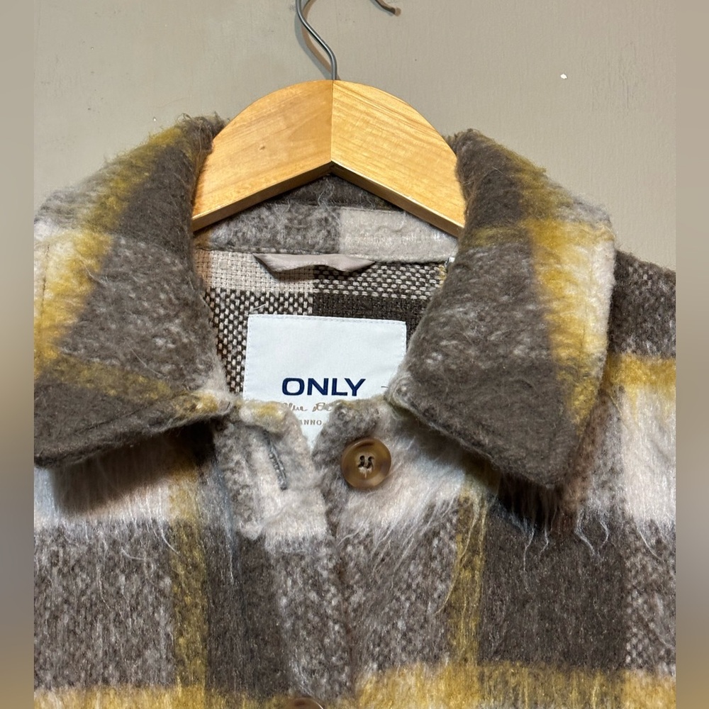 ONLY BLUE DENIM Button-Up Plaid Shacket, Made in Burma - Picture 7 of 12